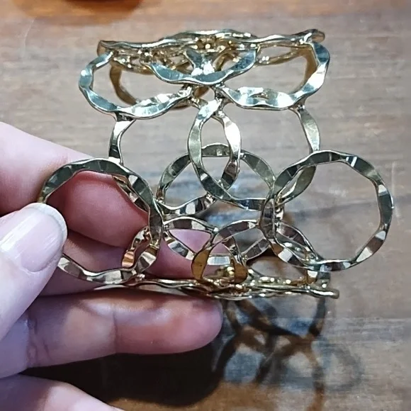 Three Cuff Style Bracelets, Etched Copper, Filigree Gold & Silver Colour - Picture 9 of 12